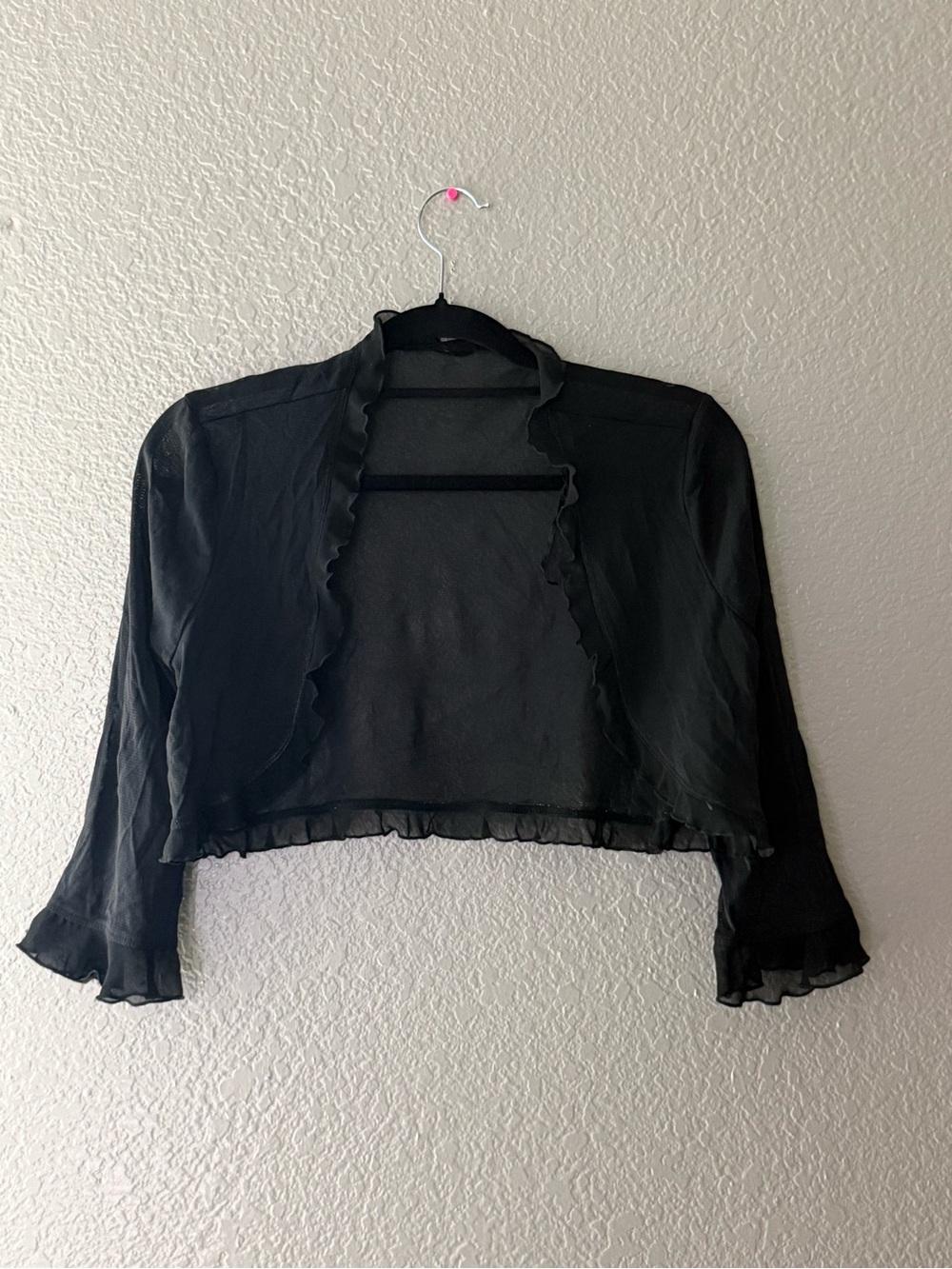 Y2K Black Sheer Striped Ruffle Bolero Shrug Gothic Fairy Whimsigoth - Picture 5 of 15